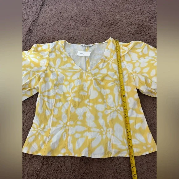 Banana Republic BUBBLE-SLEEVE SEAMED POPLIN TOP Blouse Puff Sleeve Yellow 4 $75 - Picture 7 of 9